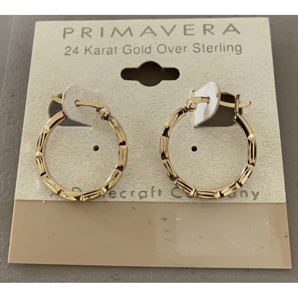 Primavera Bamboo Hoop Earrings 24K Gold Over Sterling Silver